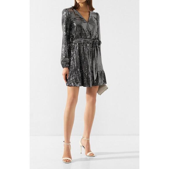 Michael Kors Mirror Dot Matte- ersey Crossover Dress Black / Silver Size S NWT - Picture 3 of 7